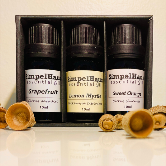 Simpelhaus 3 Essential Oil Pack with Cube Wooden Aroma Diffuser - F Simpelhaus