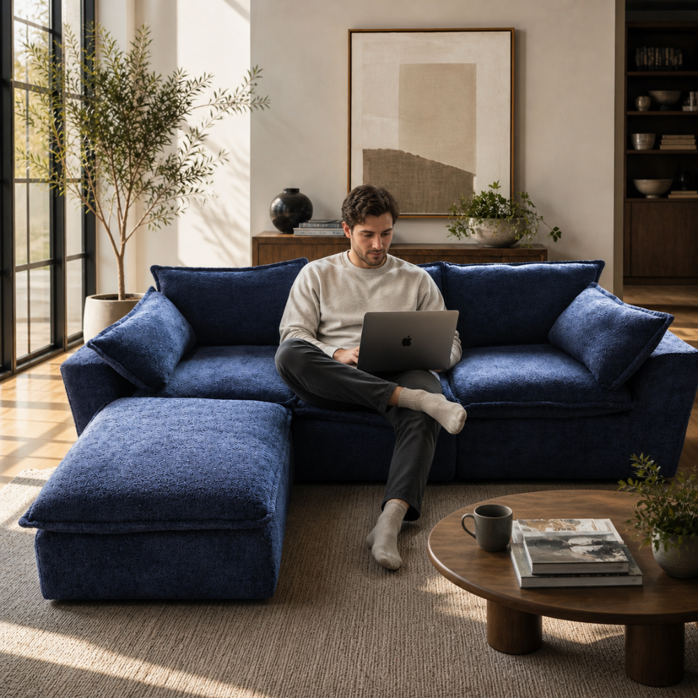 Noosa Modular Sofa with Ottoman – Midnight Blue