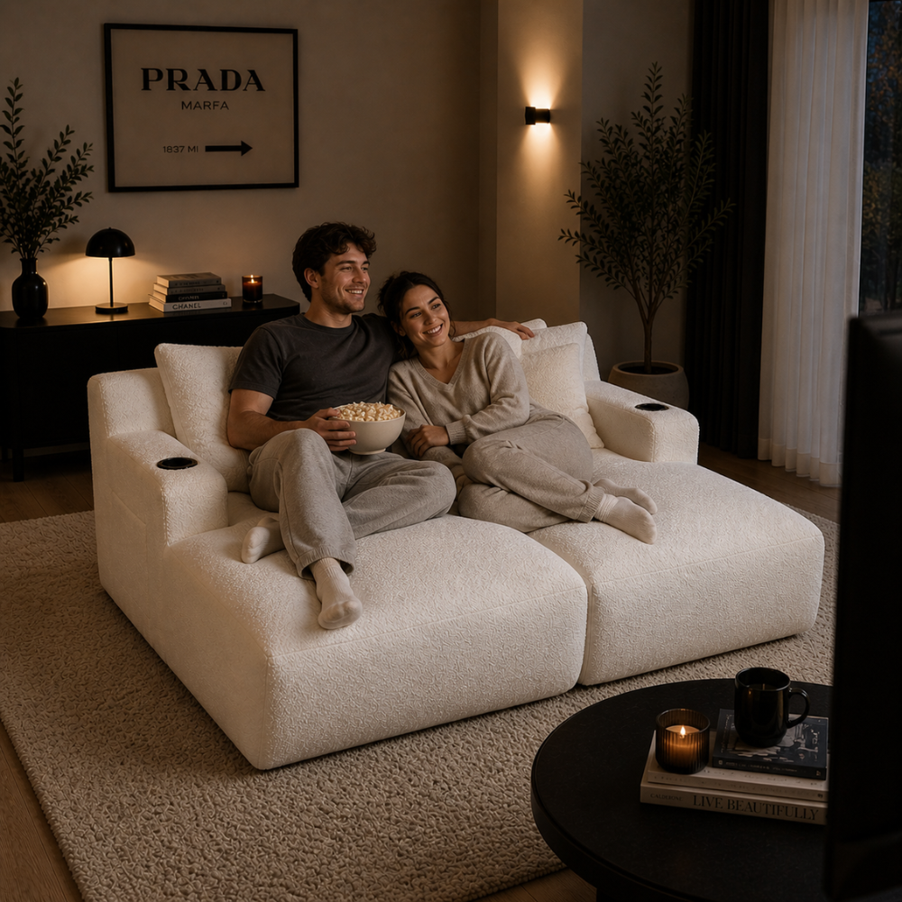 Oasis Oversized Double Chaise Lounge – Ivory Bouclé