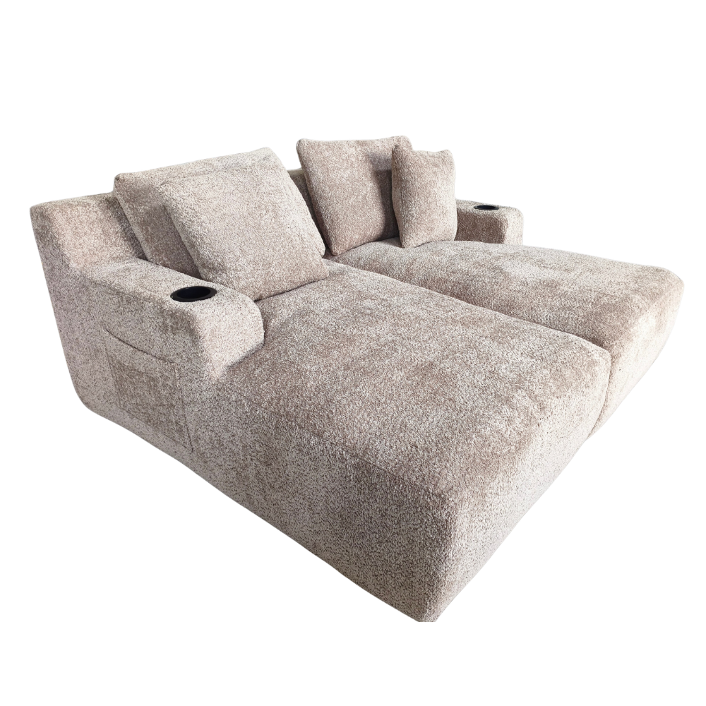 Oasis Oversized Double Chaise Lounge – Khaki Bouclé