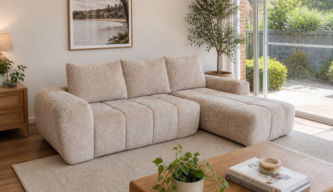 Rhythm Modular Sofa with Right Chaise: The Golden Wheat Lounge Built for Modern Small-Space Living