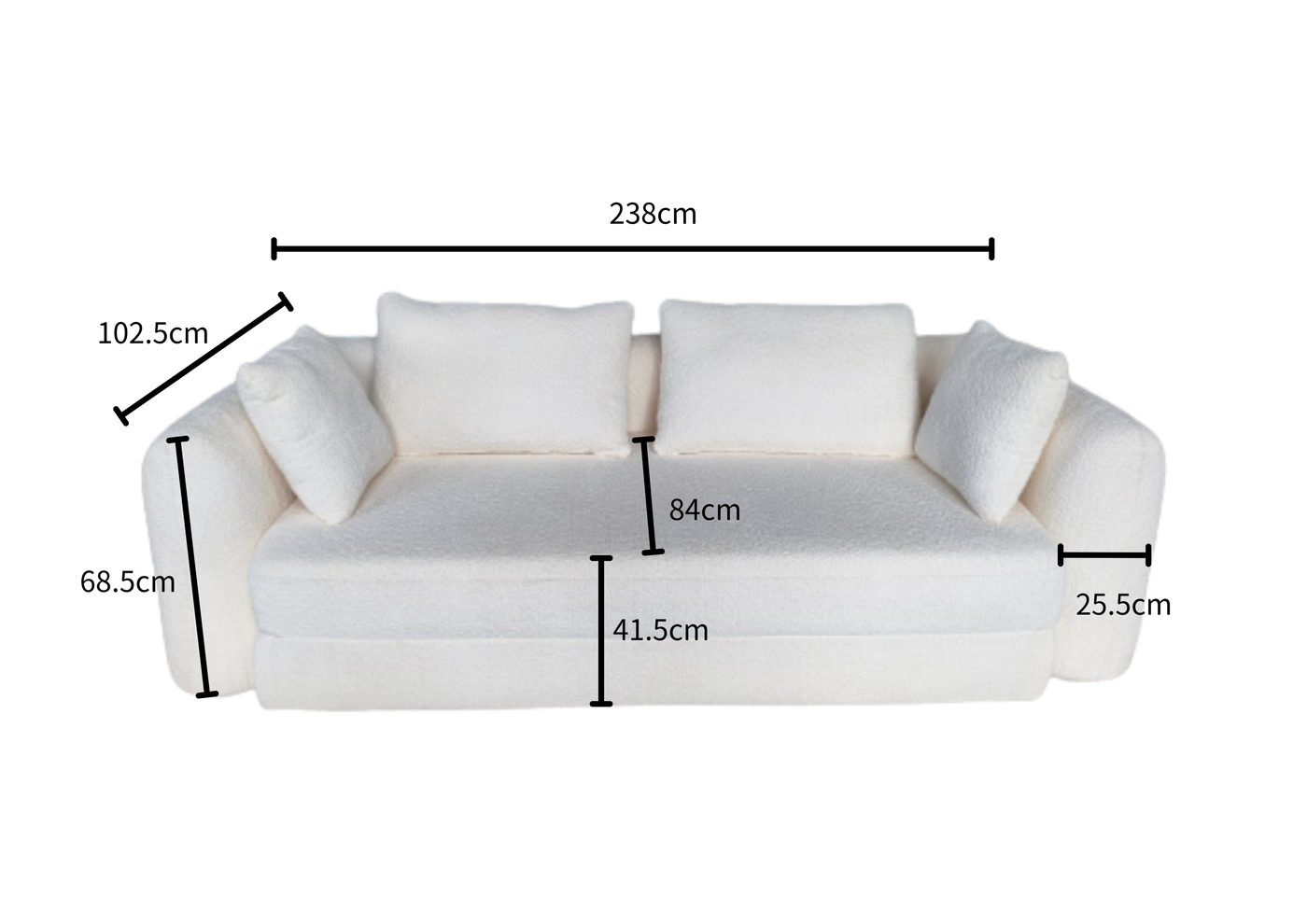 Sunday Sofa Bed – White Bouclé dimensions diagram 1