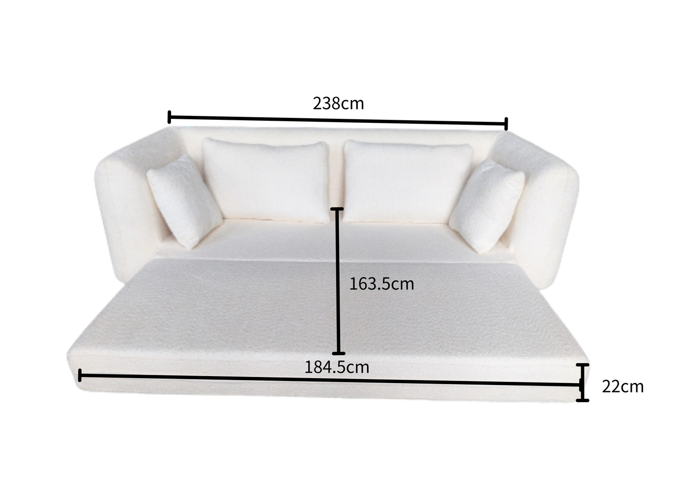 Sunday Sofa Bed – White Bouclé dimensions diagram 2
