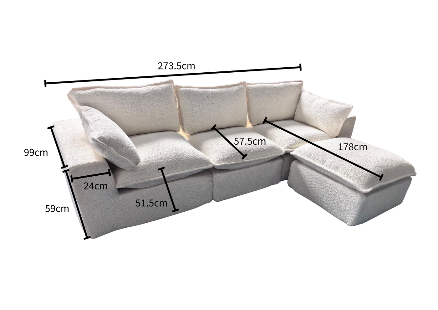 Noosa Modular Sofa with Ottoman – Sage Green dimensions diagram 1