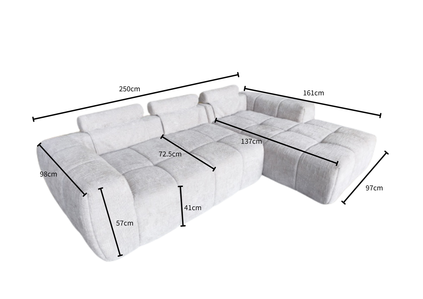 Rhythm Modular Sofa with Right Chaise – Golden Wheat dimensions diagram 1
