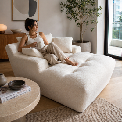 Haven Chaise Lounge Sofa – Ivory Bouclé