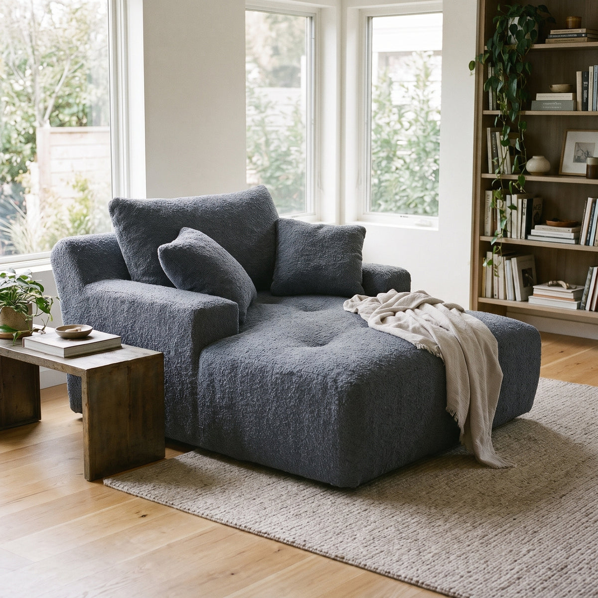 Haven Chaise Lounge Sofa – Dusty Blue Bouclé
