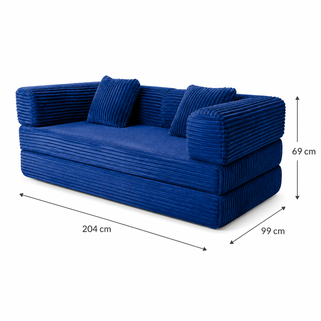 Kelsey Sofa Bed – Blue Corduroy dimensions diagram 1