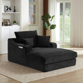 Louie Chaise Lounge Sofa with Cup Holders – Black Corduroy