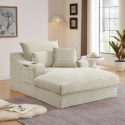 Louie Chaise Lounge Sofa with Cup Holders – Camel Corduroy