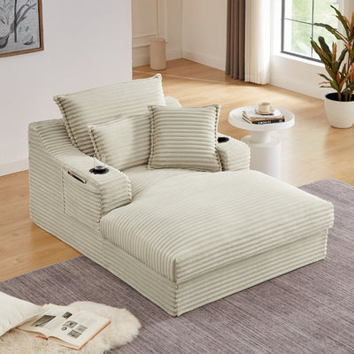 Louie Chaise Lounge Sofa with Cup Holders – Camel Corduroy