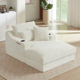 Louie Chaise Lounge Sofa with Cup Holders – White Corduroy