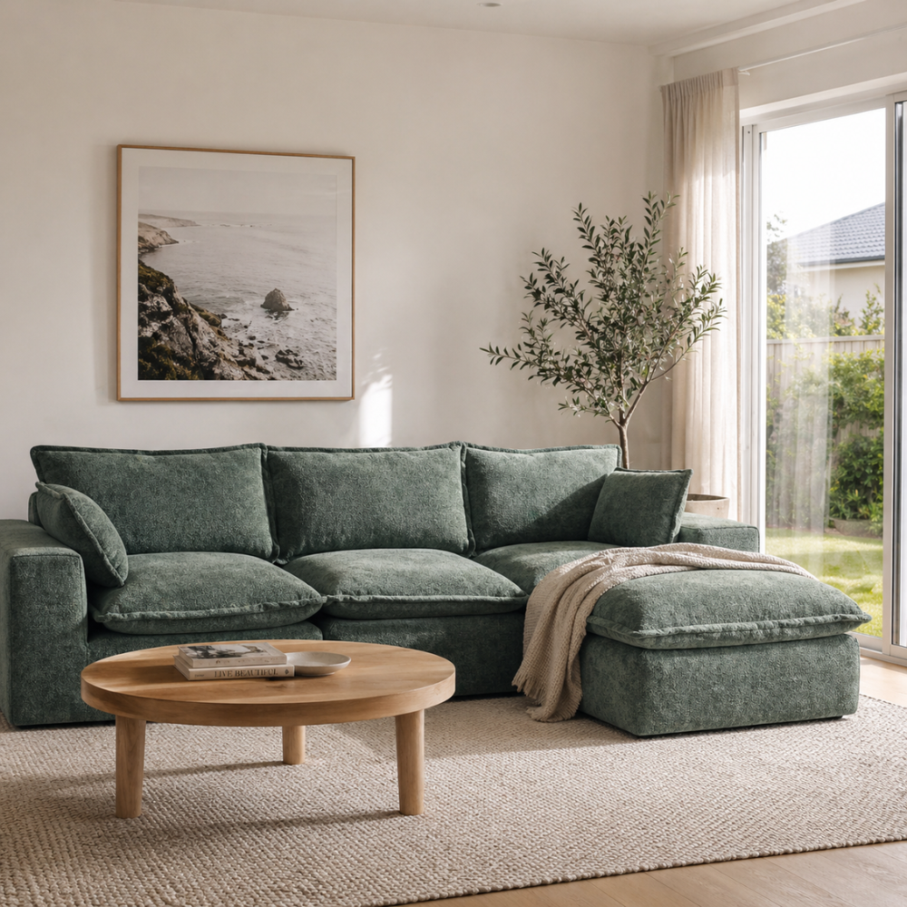 Noosa Modular Sofa with Ottoman – Sage Green