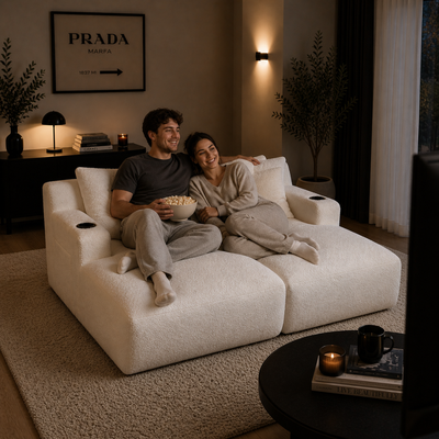 Oasis Oversized Double Chaise Lounge – Ivory Bouclé