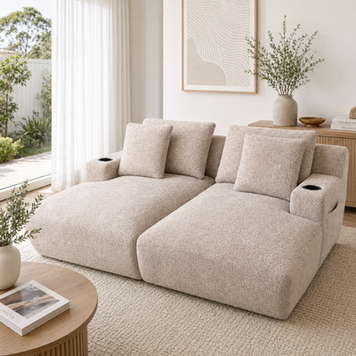 Oasis Oversized Double Chaise Lounge – Khaki Bouclé